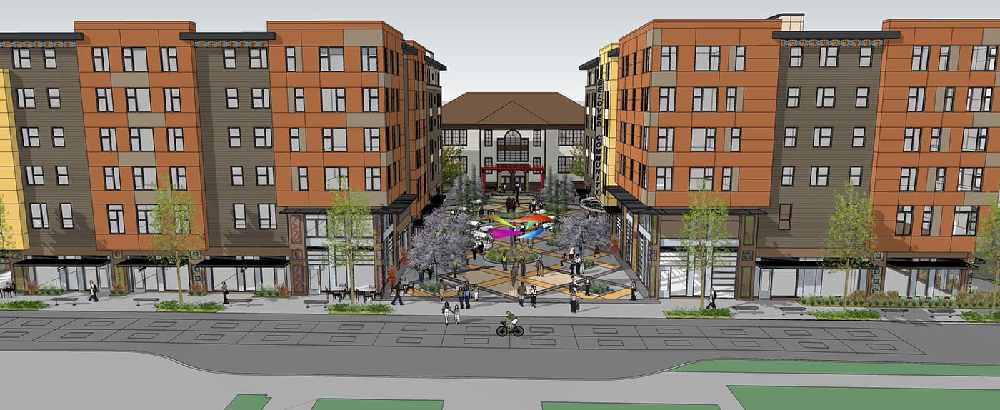 Architectural rendering of mixed-use development